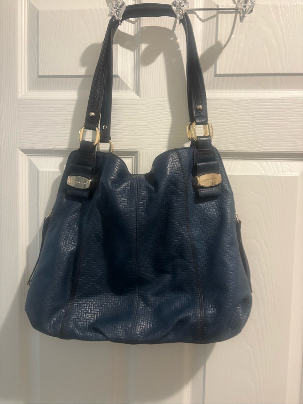 b. makowsky Navy Leather Shoulder Bag with Gold Hardware - Picture 5 of 10